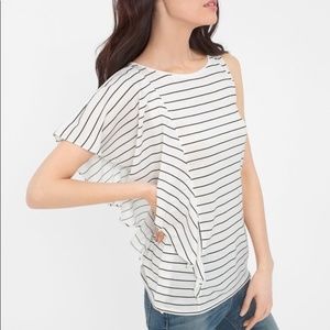 ⭐️ WHBM Striped Flounce One Shoulder Knit Top Size S